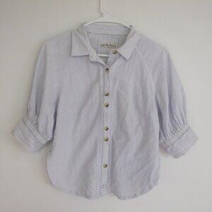 Free People Ellie Stripe Shirt In Blue - We the Free Short Sleeve Top